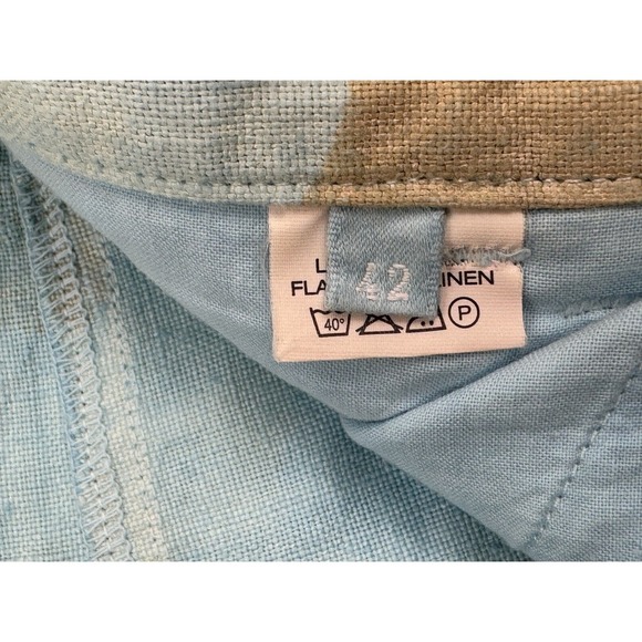 120% Lino Italy Camo Linen Flare Pants‎ Women 42 S Zip Closure 5-Pockets RARE! - Picture 6 of 12